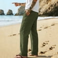 thumbnail image 4 of Hurxie Men's Linen Pants Lightweight Drawstring Elastic Waist Pockets Loose Fit Straight Legs Summer Beach Yoga Army Green,S, 4 of 7