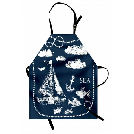 

Navy Blue Apron Sea Themed Hand Print Grunge Elements Marine Underwater Yacht Cruise Collection Unisex Kitchen Bib Apron with Adjustable Neck for Cooking Baking Gardening Navy White by Ambesonne