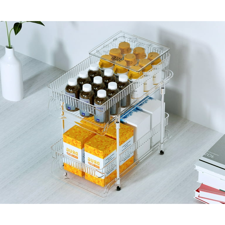  2 Set, 4 Tier Medicine Cabinet Organizer with Dividers,  Multi-Purpose Bathroom, Snack Food Storage Organizer Bins Drawer  Organization and Storage Slide-Out, for Kitchen, Pantry, Cabinet, Bathroom  : Home & Kitchen