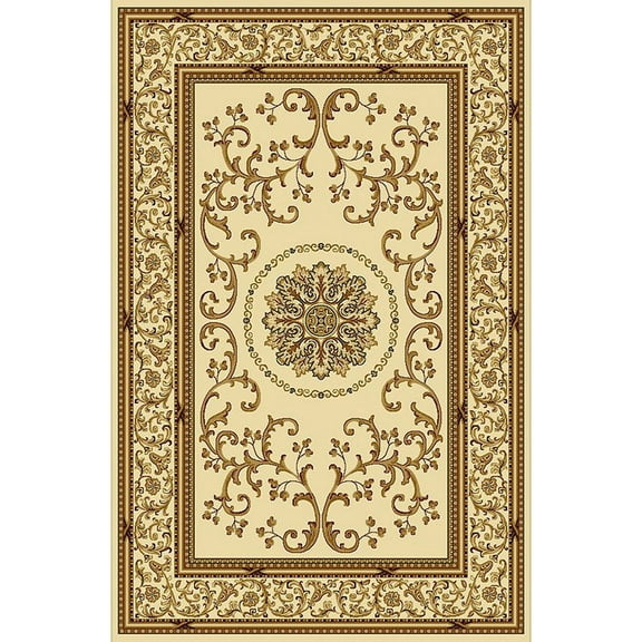 Vitaly Wharton Area Rug 1419 Ivory Scrolls Vines 7' 9" x 9' 6" Rectangle