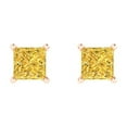 thumbnail image 3 of 14K Solid Gold Push Back Stud Earrings for Women | 1.5 cttw Princess Cut Simulated Yellow Diamond | Rose Gold, 3 of 5