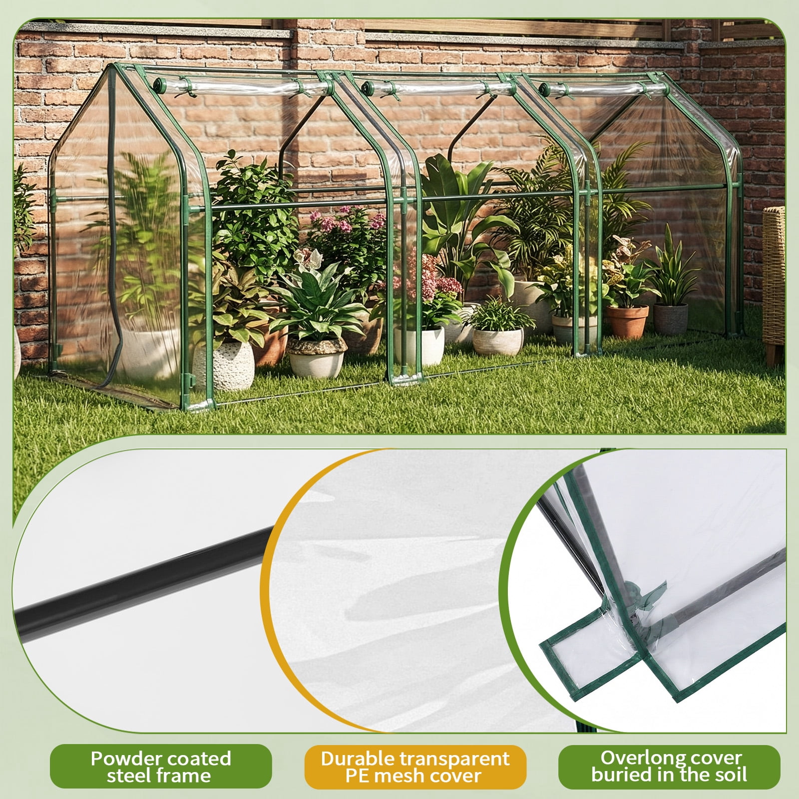Xilee Mini Greenhouse for Outdoor,Portable Small Tunnel Greenhouses,PVC Cover Plant Hot House for Flowers, Seed and Vegetables Protection with Roll-up Zippered Doors for Patio Balcony Backyard
