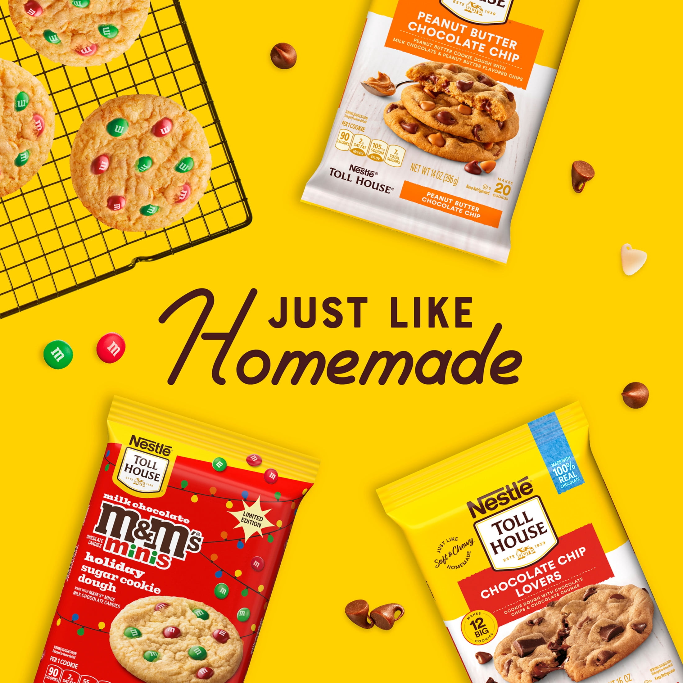 Nestle Toll House Ready to Bake M&M'S Minis Holiday Refrigerated Sugar Cookie Dough, 14 oz