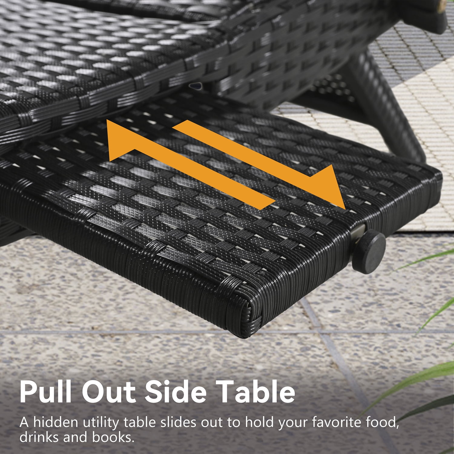Aimee Lii Set of 2 Patio Wicker Adjustable Backrest Ergonomic Chaise Lounge Chairs with Pull-out Side Table, Convenient and Comfortable, Black Aimee Lii Set of 2 Patio Wicker Adjustable Backrest Ergonomic Chaise Lounge Chairs with Pull-out Side Table, Convenient and Comfortable, Black