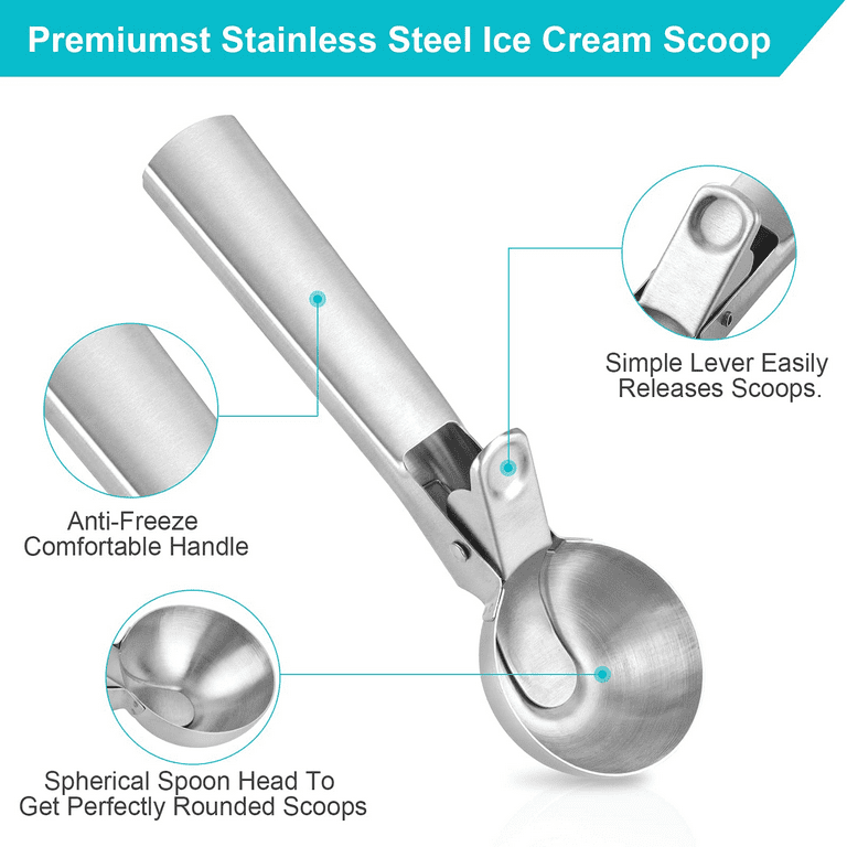 Stainless Steel Ice Cream Scoop with Trigger Ice Cream Scooper Dishwasher Safe, Heavy Duty Metal Icecream Scoop Spoon with Anti-Freeze Handle, Perfect