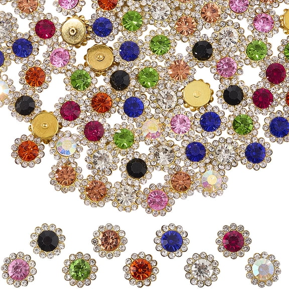 90Pcs 9 Colors Flower Sew on Rhinestones 12mm Claw Crystals Glass Gems with Gold Metal Base Flatback Sunflower Rhinestone Embellishments