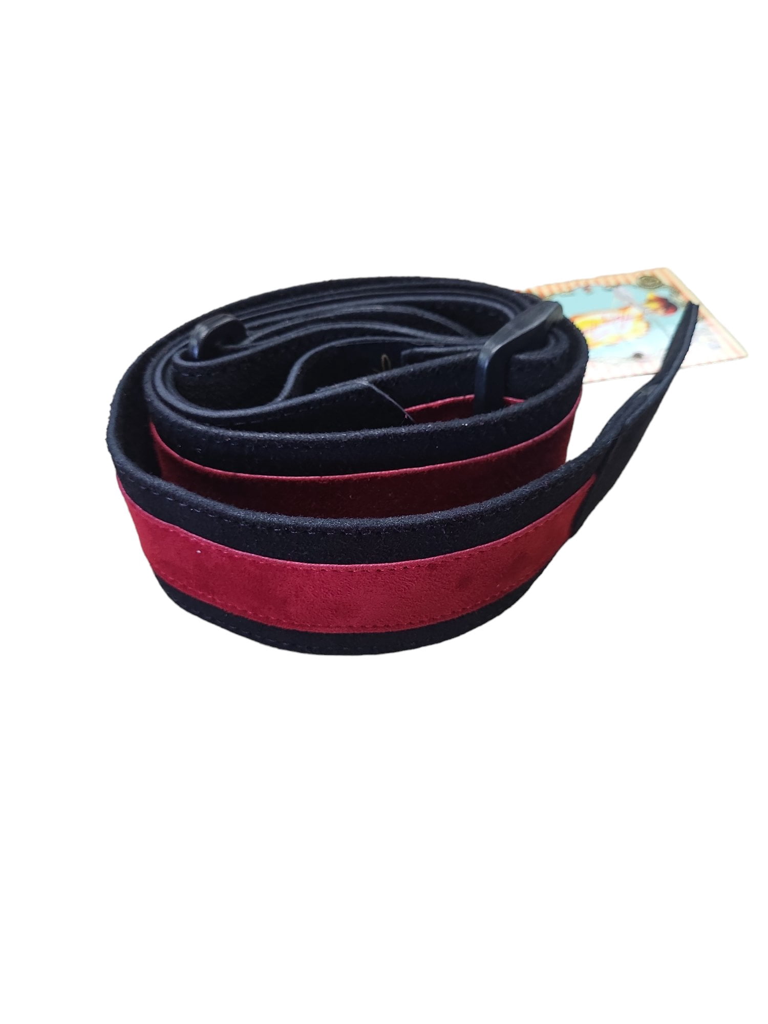 Henry Heller 2" Wide Black w/Red Strip Suede Adjustable Guitar Strap HPDS2-06