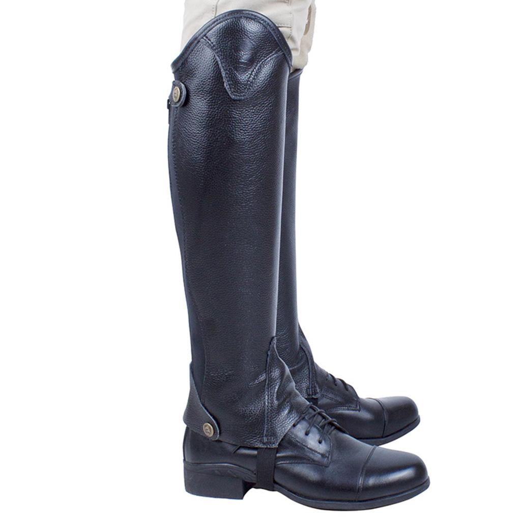 Black Leather Half Chaps Horse Riding Gaiters with Elastic Strap & Zipper 