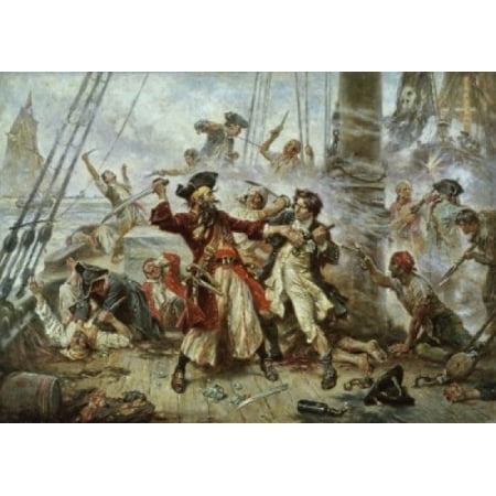 Capture of The Pirate Blackbeard 1718 Jean Leon Gerome Ferris (1863-1930American) Canvas Art - Jean Leon Gerome Ferris (24 x 36)