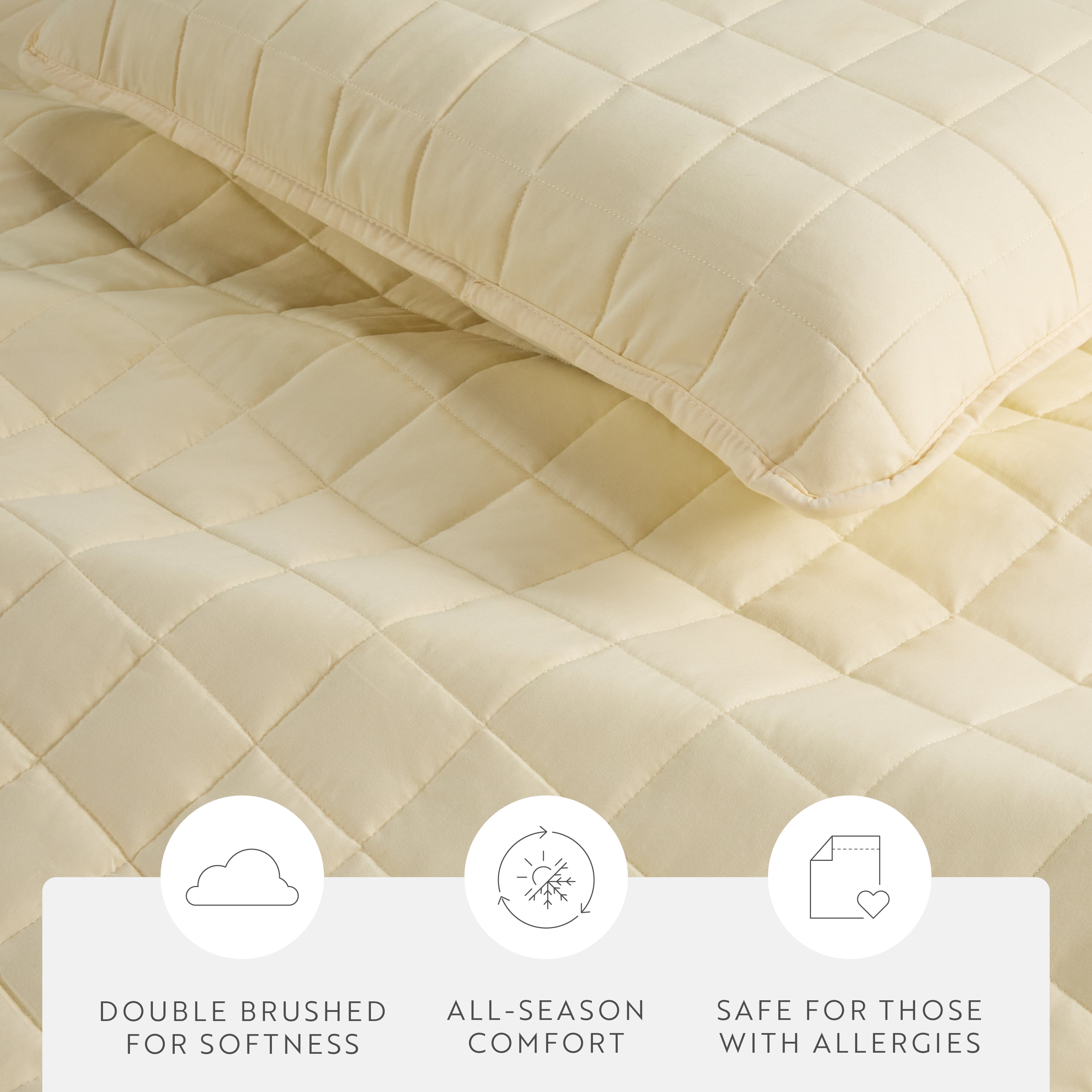 Noble Linens Yellow Square Pattern Quilted Coverlet Set, Full/Queen