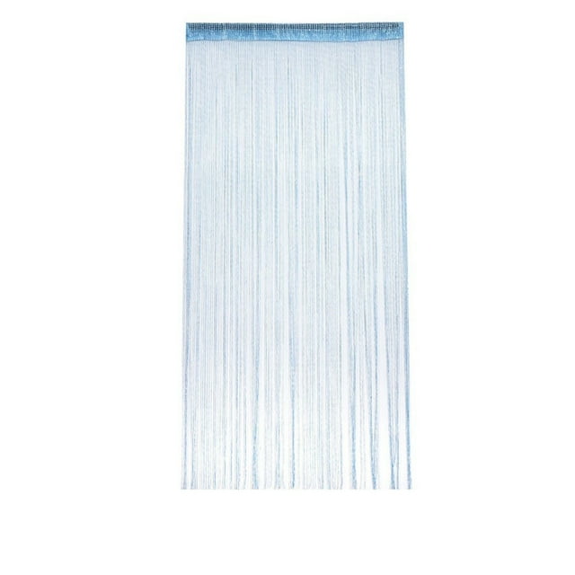 Blue Metallic Thread Beaded Curtain, Tassel Partition Door Curtain, Polyester Fabric With Shimmering Ribbons For Room Divider And Window Decor, 39X79In