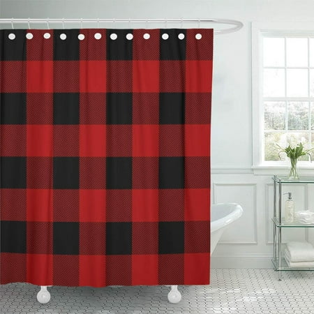 Red Plaid Shower Curtain PKNMT Red Buffalo Lumberjack Plaid Pattern Check Black Abstract Casual Checkered Classic Shower Curtain Bath Curtain 66x72 inch ()
