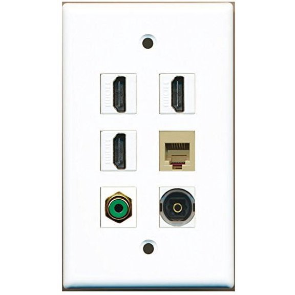 RiteAV - 3 HDMI 1 Port RCA Green 1 Port Phone RJ11 RJ12 Beige 1 Port Toslink Wall Plate