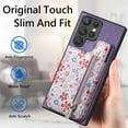 thumbnail image 4 of Feishell Zipper Wallet Case for Samsung Galaxy S25 Ultra with Card Holder, Floral Flower Pattern PU Leather Phone Case for Women Girls, RFID Blocking & Kickstand Shockproof Protection Cover, Purple, 4 of 9