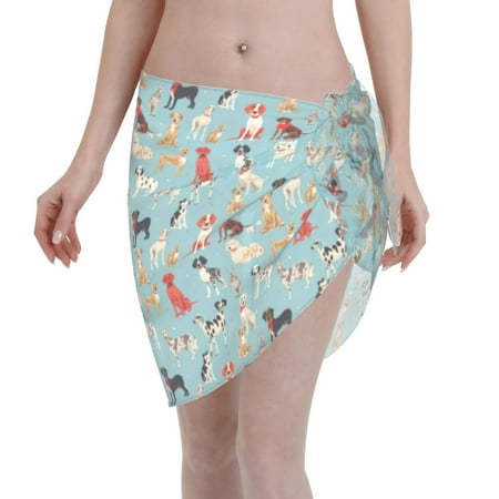Disketp Animal Dog Women Swimsuit Cover Up Short Chiffon Summer Beach Sarong Bikini Wrap Skirt Bathing Suit