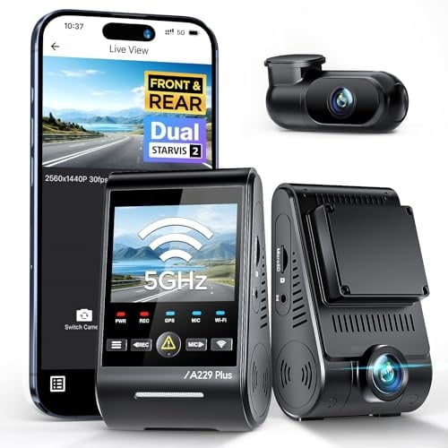 Dash Cam Front and Rear, 2K Dual STARVIS 2 Sensors & HDR, 1440P+1440P Car Dash Camera, 5GHz Wi-Fi, Smart Voice Control, Ultra-Precise GPS, Built-in Supercapacitor, 24H Parking Modes