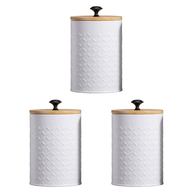 simhoa 3 Pieces Coffee Tea Sugar Container Kitchen Canister Set for Tea Candy Flour white
