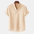 thumbnail image 2 of Inleife Mens Shirts Plus Size Fashion Men Casual Short Sleeve V-Neck Solid Button Shirt Tops, 2 of 6