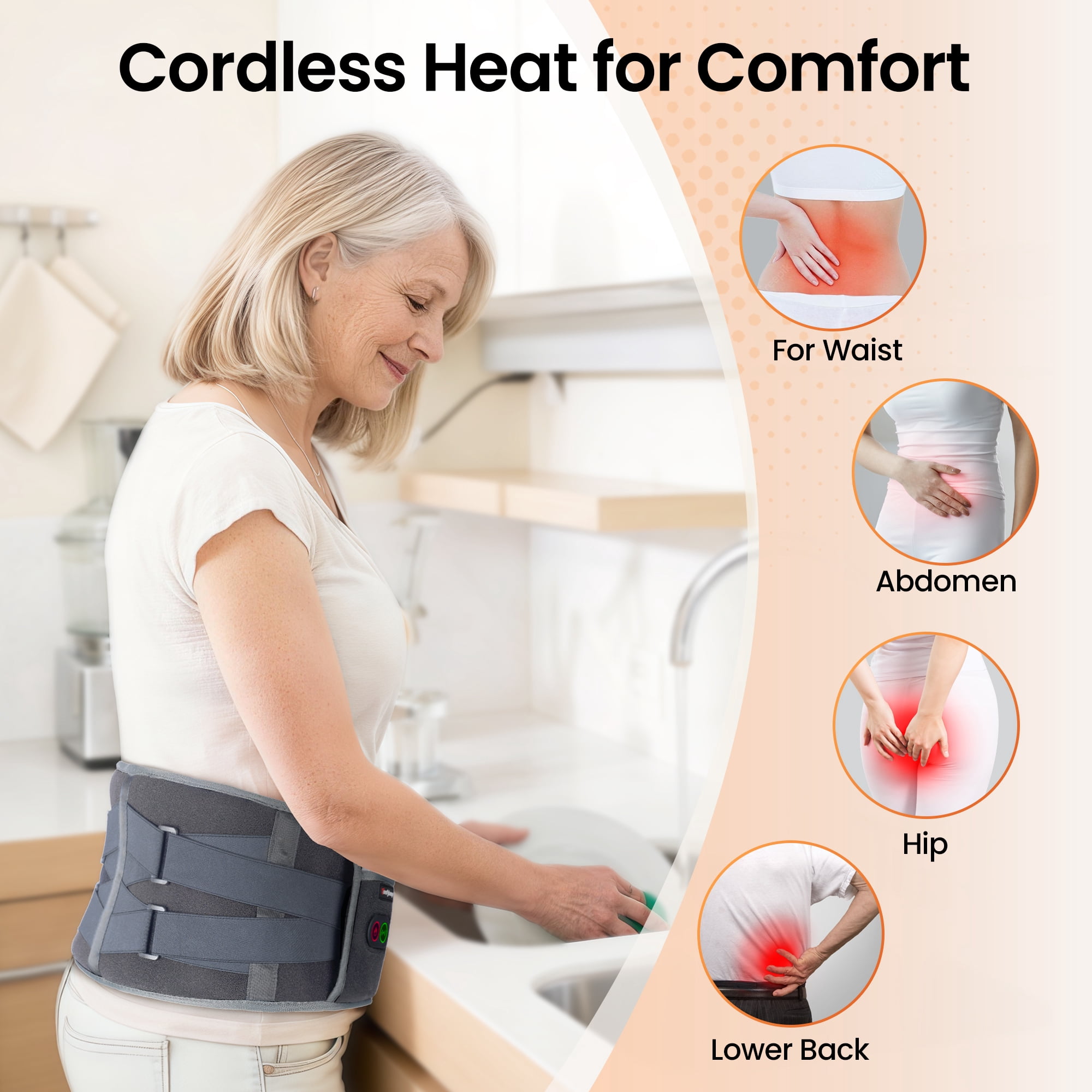 Comfytemp Cordless Heating Pad with Vibrating Massage for Back Pain, Battery Power Waist Belt, Grey