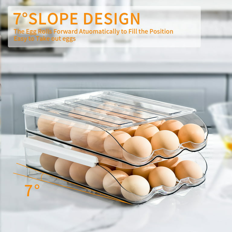 Rolling 36 Egg Container Bin For Refrigerator, Plastic Egg Storage Box for  Fridges, Clear Egg Holder With Lid Large Capacity Fridge Egg Organizer