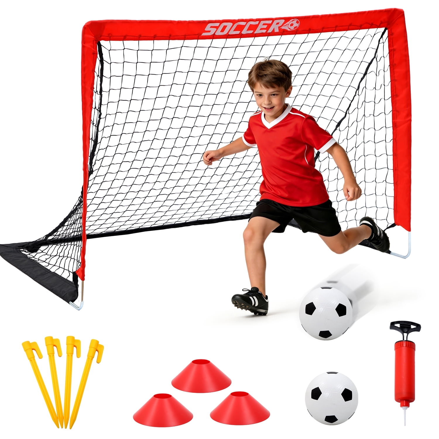 JoyStone Kids Soccer Goal Set for Backyard, 4' x 3' Portable Pop Up Toddler Soccer Net with 2 Soccer Balls & 3 Cones, Outdoor Sports Game for Boys Girls