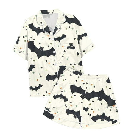 

HNMKIU Girl Dinosaur Clothes Children s Leisure Printed Button Collar Short Sleeved Top Shorts Pajama Set Light Pink 2-3 Years