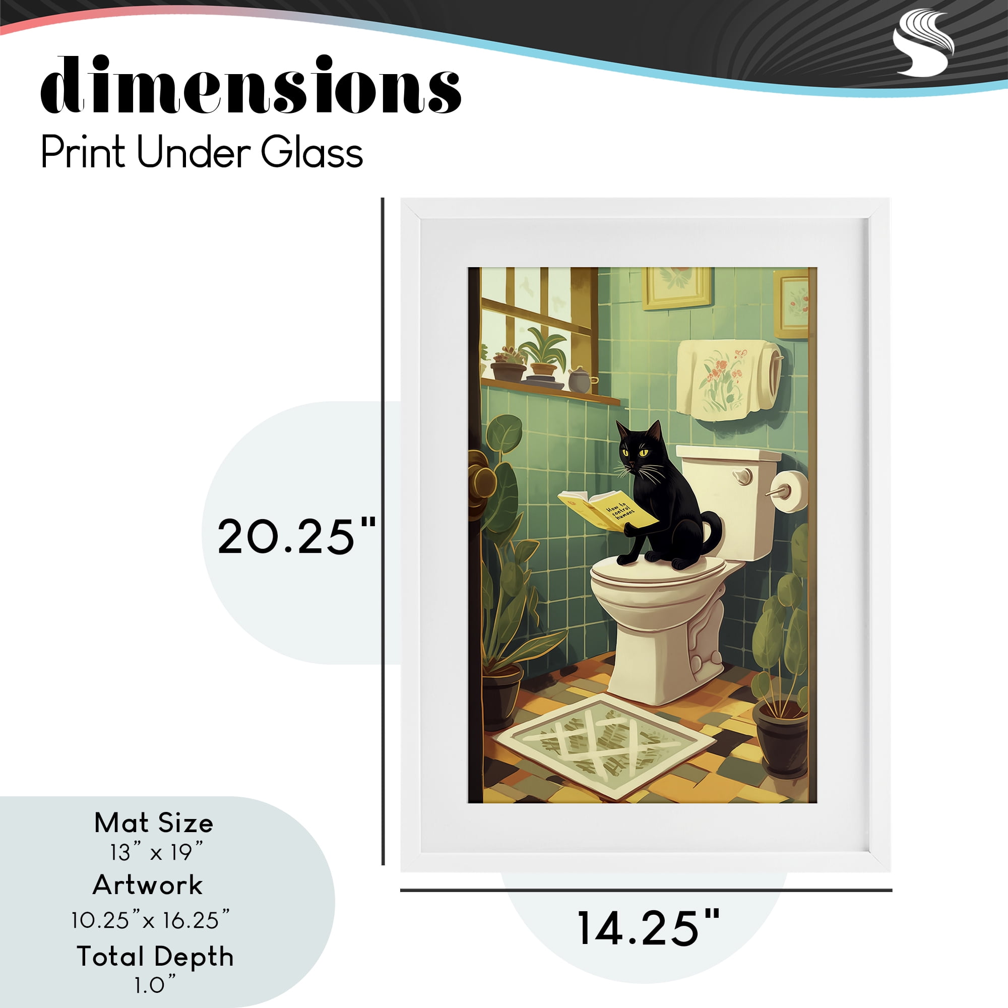 Cat Reading On Toilet White Framed Print Under Glass, design by Andreas Magnusson