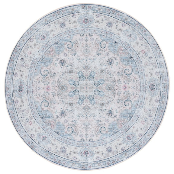 SAFAVIEH Tucson Lula Oriental Machine Washable Area Rug, Beige/Green, 8' x 8' Round