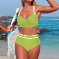 thumbnail image 7 of BRGZLK Women's High Waisted Bikini Sets Summer Casual Comfortable Two Piece Swimsuits V-Neck Sporty Tummy Control Color Block Cheeky High Cut Bathing Suits Green L, 7 of 7