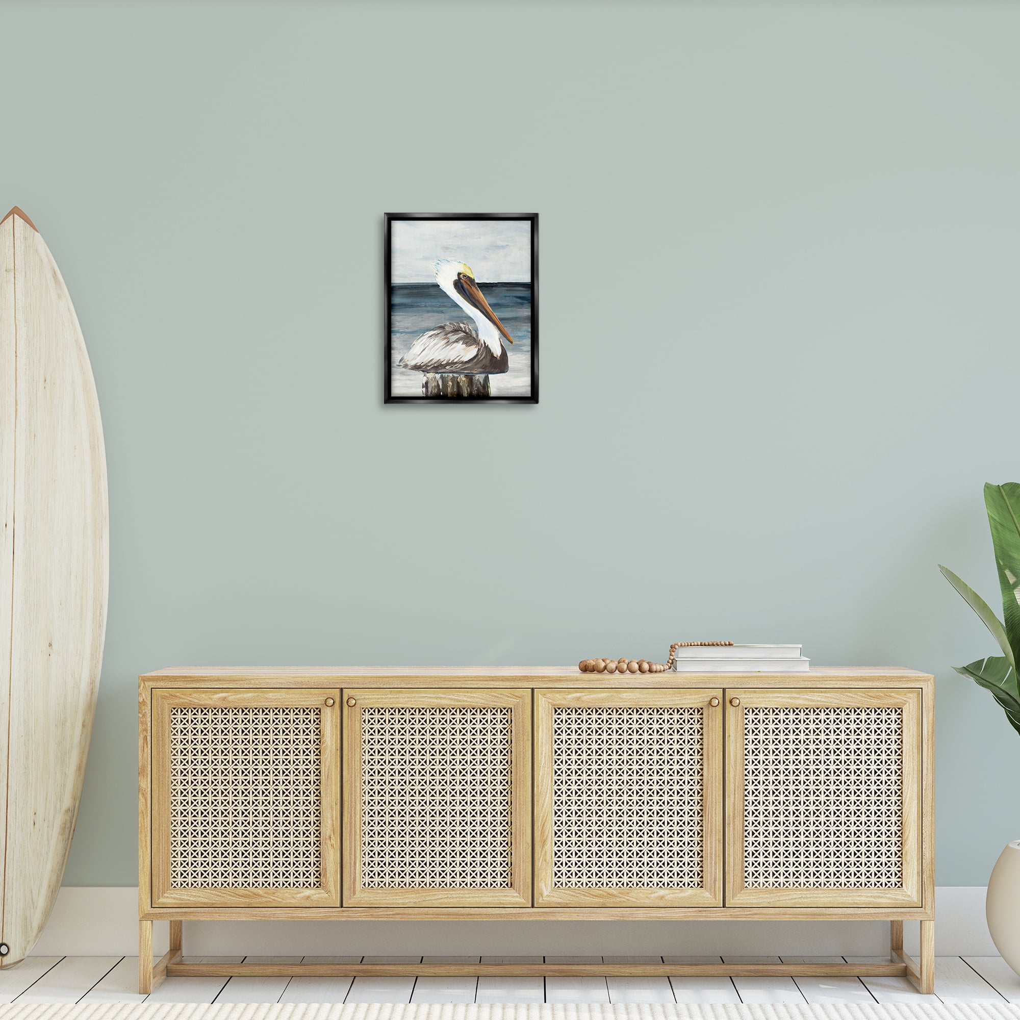Stupell Industries Resting Beach Pelican Animals & Insects Painting Black Floater Framed Canvas Art Print Wall Art, 17 x 21