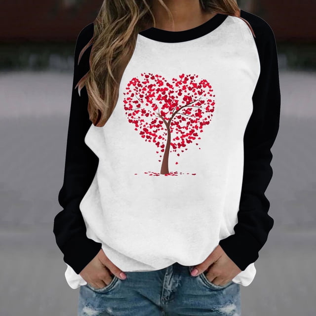 Meichang Sweatshirts pour Femmes Sweatshirt de la Saint-Valentin Femmes Sweatshirt Graphique Cœur Manches Longues Col Rond Pull de Vacances en Solde Cadeaux de la Saint-Valentin