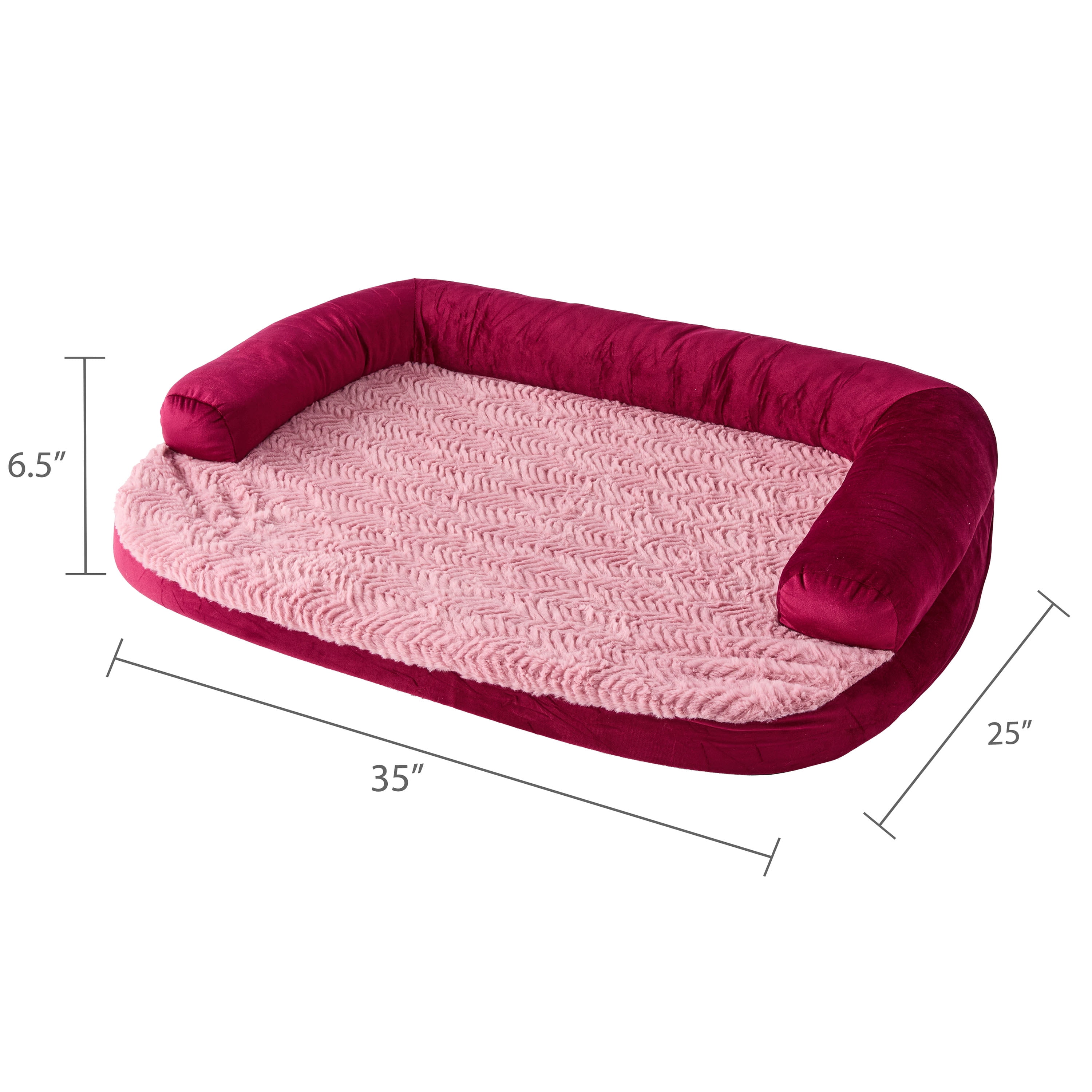 Vibrant Life Medium Round Corner Sofa Style Dog Bed, Red, 25" x 35"