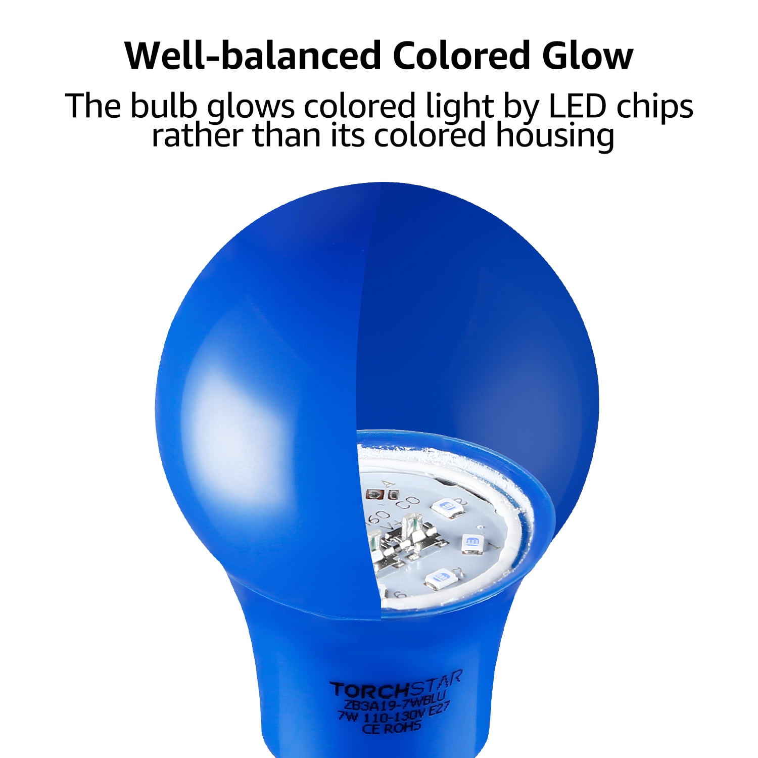 12 Pack Blue LED A19 Colored Light Bulb, 7W, Medium E26 Base, for Outdoor Light Fixture, Floor Lamp, Living Room Decoration