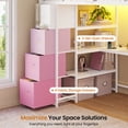 thumbnail image 5 of Loft Bed Twin with 8 Storage Drawers and Desk, Metal Loft Twin Beds with LED Lights & Charging Station & Storage Shelves & Staircase for Teens/Adults, Multifunctional Loft Bed Frame, White&Pink, 5 of 9