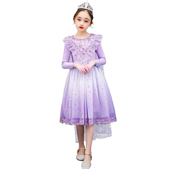 Elsa Robe pour Filles Enfants à Manches Longues Robe de Fête à Paillettes Halloween Cosplay Costume de Princesse Robe d'Anniversaire Déguisement