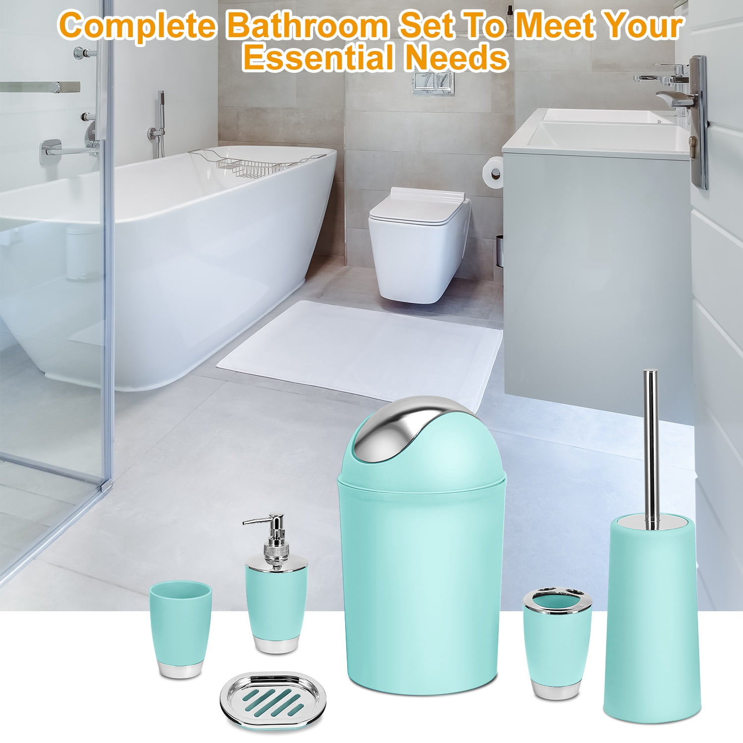 Dwellza 6-Piece Bathroom Accessories Set, Complete Bath Set Includes