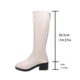 thumbnail image 5 of Domuza Women's Knee High Side Zipper Boots, Faux Leather Round Toe Block Heel Tall Dress Boots, Comfort Non-Slip Fall Winter Booties for Office Daily Commuting Wear White 5.5（EU-36）, 5 of 6