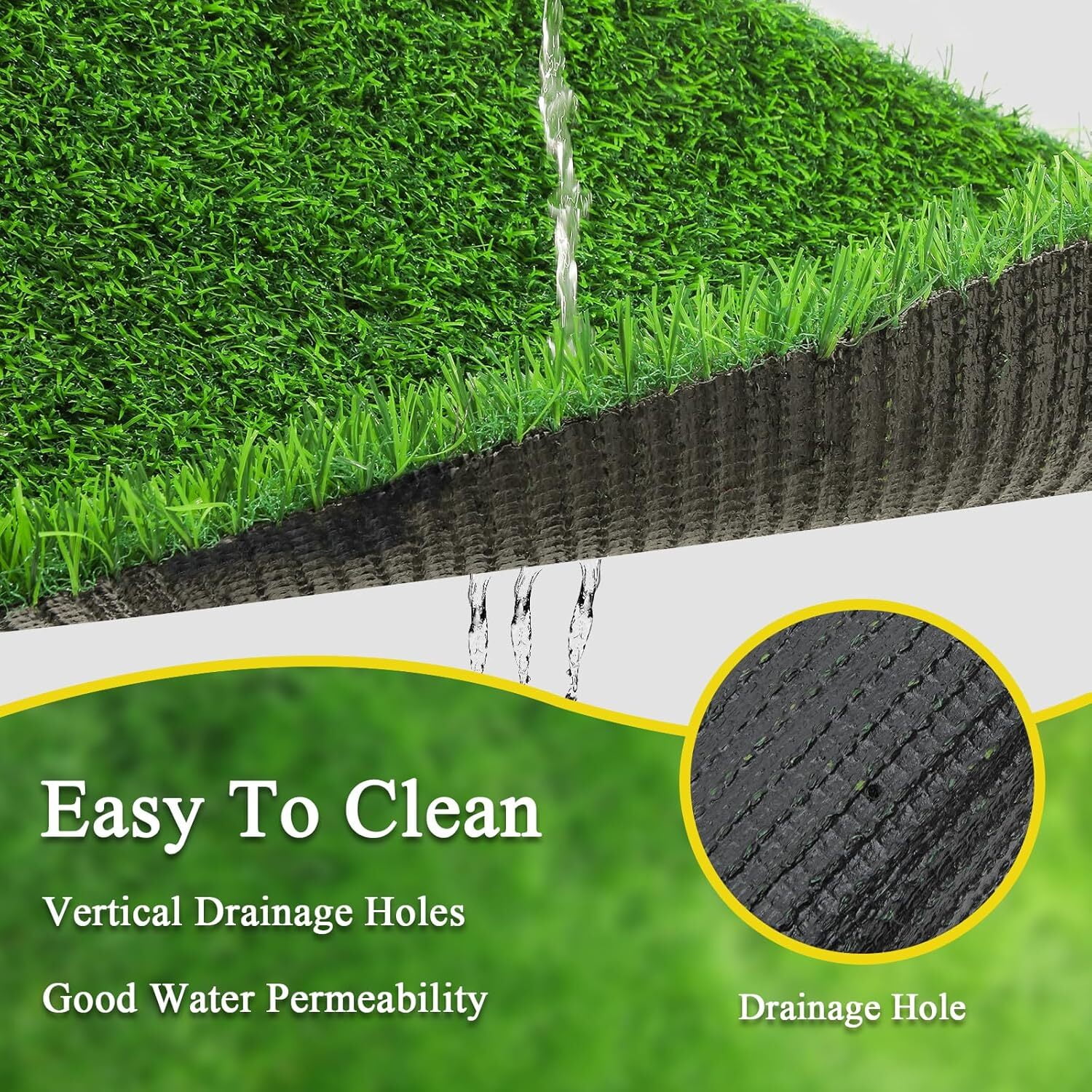 Katinyos Artificial Grass Turf, 2FT x 6FT Artificial Grass Rug, Dog Grass Mat with Drainage Holes, Synthetic Fake Grass for Garden Lawn Landscape Christmas Weddings
