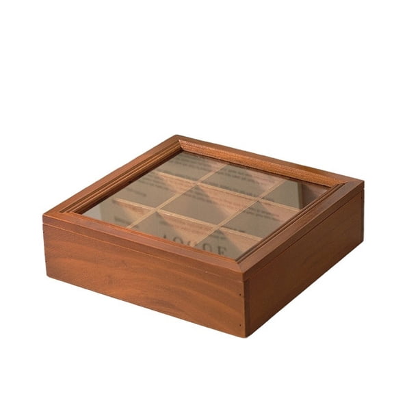 Wooden Spice Box with Glass Lid - Decorative Organizer , 9 Compartments Spice Storage Container Ideal for Seasonings & Herbs Perfect for Gift