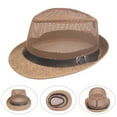 thumbnail image 4 of Men Fedora Wide Brim Mesh Spring Summer Pure Color Low-profile Sunshade Hat for Outdoor, 4 of 10