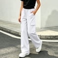 thumbnail image 6 of Mifsaly Cargo Pants for Girls Uniform Pants Kids High Waisted Relaxed Fit Casual Back to School Bottoms with Multi Pockets White,9-10 Years, 6 of 9
