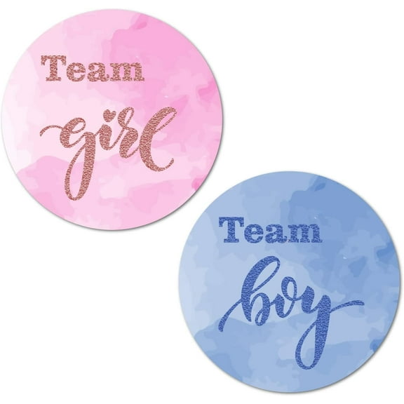40 Team Girl Team Boy Gender Reveal Stickers, 2 Inch Big Round Glossy Labels, Pink and Blue Stickers, Great for Gender Reveal Party Favors, Tags, Games and Supplies