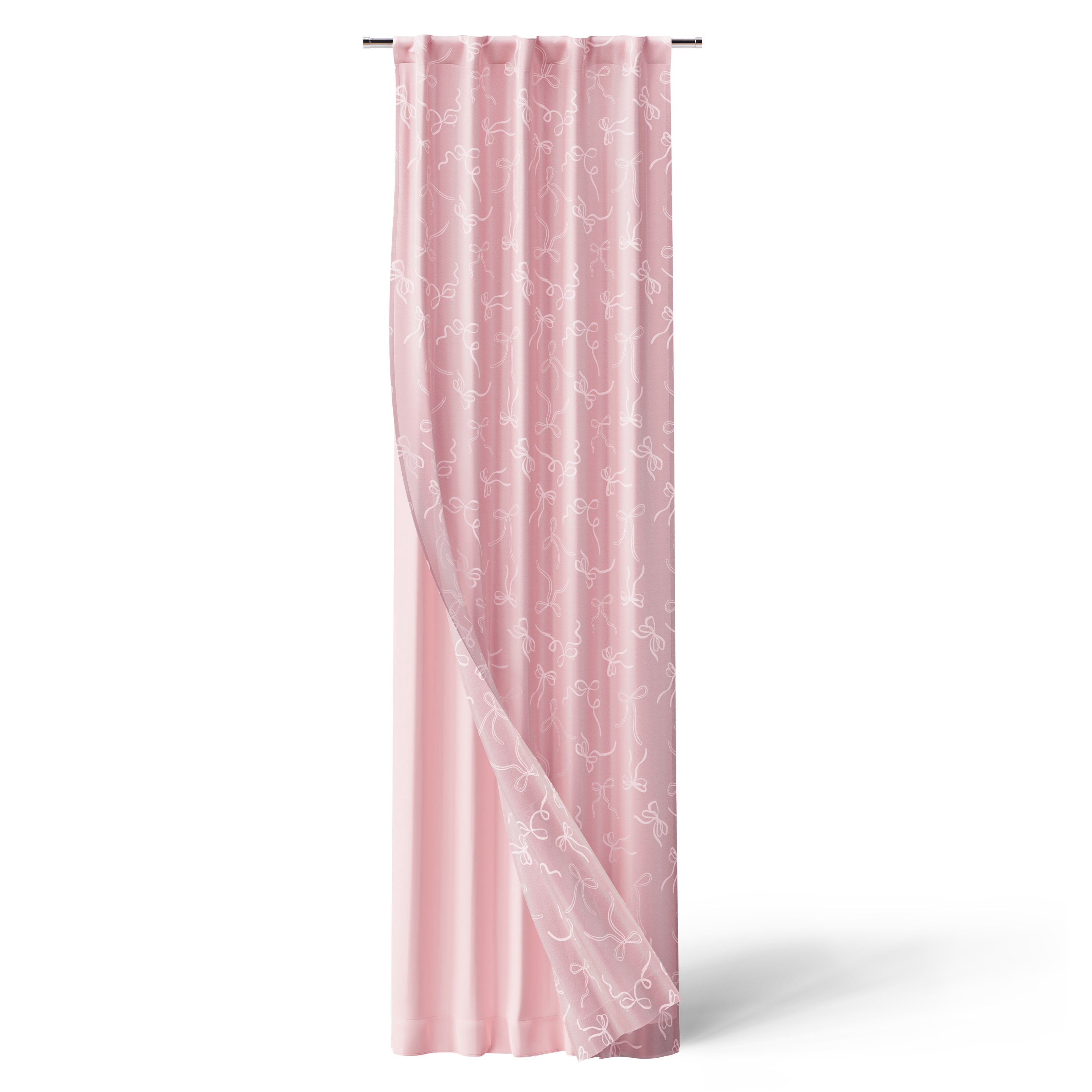 Mainstays Kids Pink Ribbons Sheer Overlay Blackout Single Curtain Panel with Rod Pocket and Back Tabs, 38 in x 95 in
