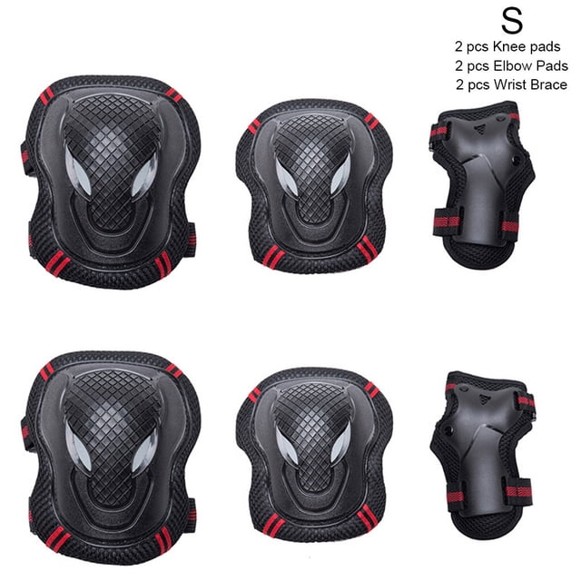 Soidarity 6 unids/set Kit de patinaje Skateboarding ciclismo rodillera muñequera codera conjunto Ropa Deportiva, Zapatos negro rojo S