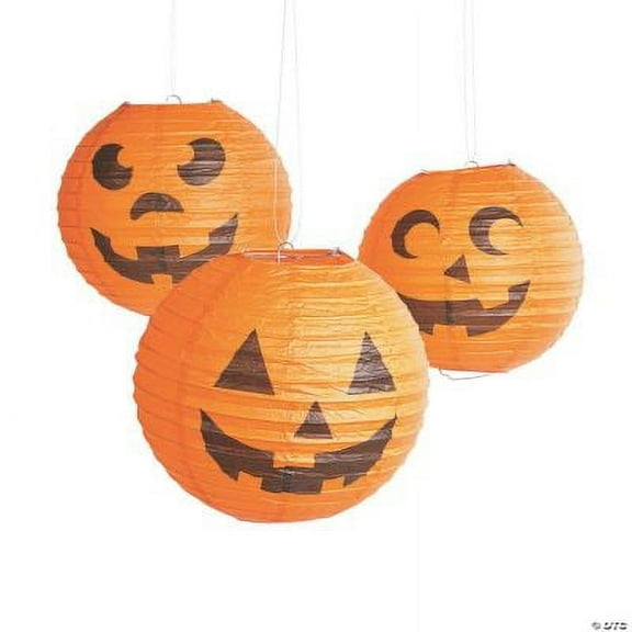 Fun Express Jack-O'-Lantern Orange Halloween 10" Round Shaped Paper Party Lanterns, 12 Count