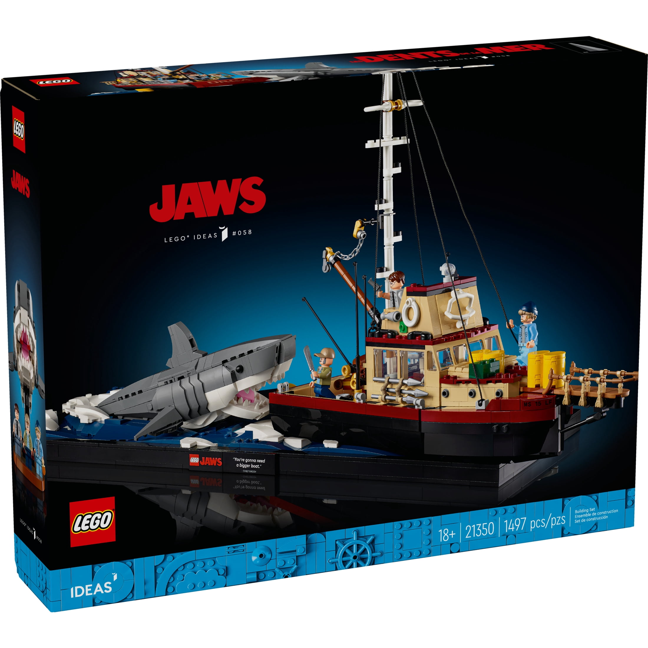 LEGO Ideas Jaws Set - Diorama Kit for Fans of The Classic Movie - Fathers Day Gift - Orca Boat and Chief Brody, Hooper and Quint Minifigures - 21350