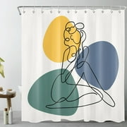 HVEST Abstract Minimalism Shower Curtain , Cute Line Girl Shape with Colorful Geometric Shapes,On White Bathroom Shower Curtain Polyester Fabric Decor Curtain with Hooks, 72X72 inch