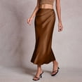 thumbnail image 6 of ClodeEU Women's High Waisted Satin A Line Skirt with Pleated, Elegant Solid Color Midi Skirt Brown,Womens Plus S, 6 of 8