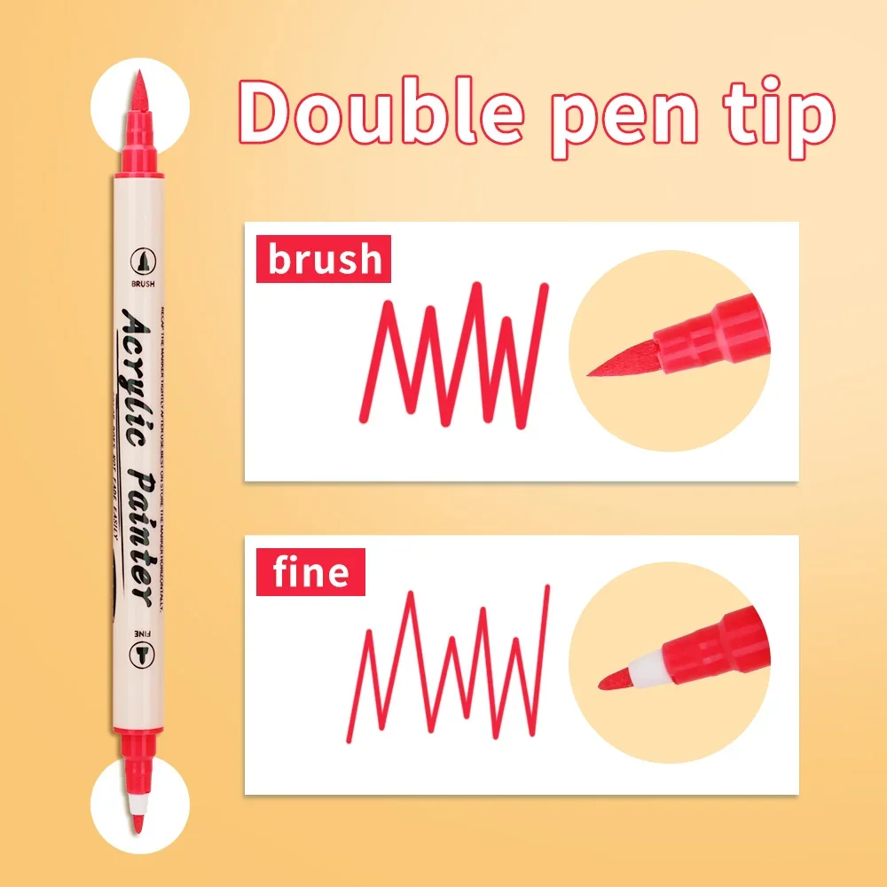 Dual Tip Acrylic Paint Markers Pens Brush Dual Tip,Acrylic Paint Pen Brush Tip and Fine Tip,Art Markers Supplies for Rock