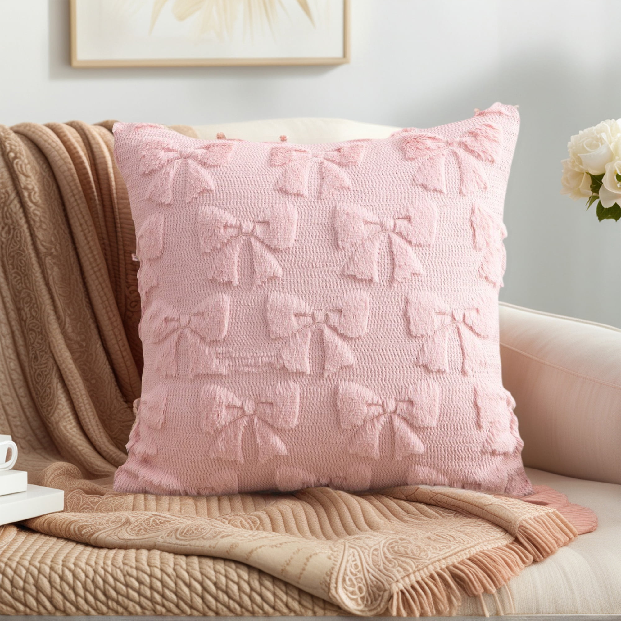 Unique Bargains Throw Pillow Covers Bunny Easter Decorations Pink Pattern 2 18" x 18"